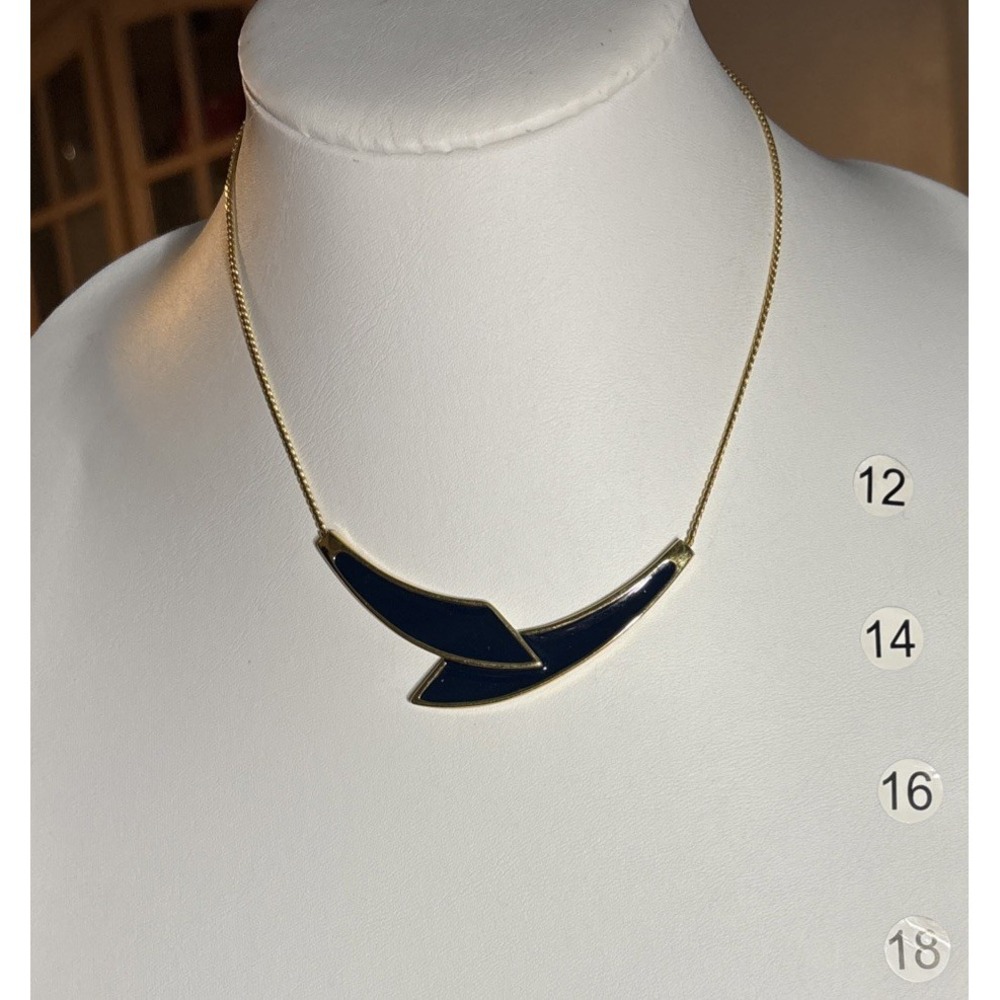 Vintage Monet Navy Blue Enamel Gold Tone Modernist Y2K Chevron Collar Necklace